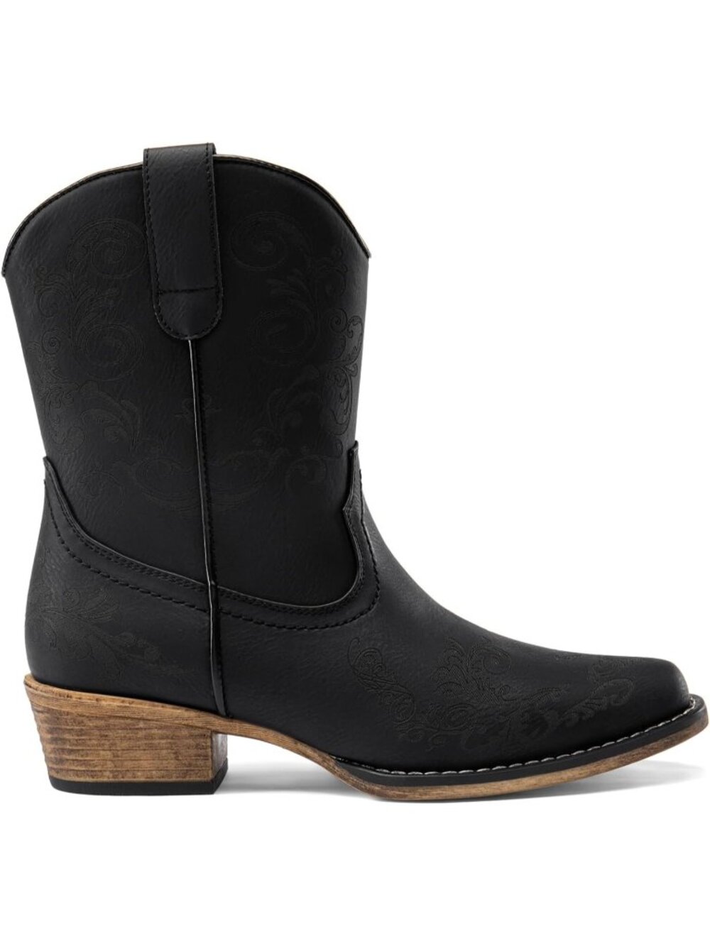 Women's Black Faux Leather Square Toe Fashion Dress Low Chunky Heel Cowgirl Boot - Picture 5 of 6